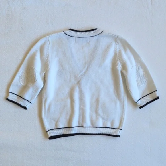 mayoral preppy white cotton knit cardigan sweater with navy trim 1-2 months baby - Picture 6 of 7